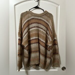 American Eagle Outfitters Brown and Cream Striped Sweater